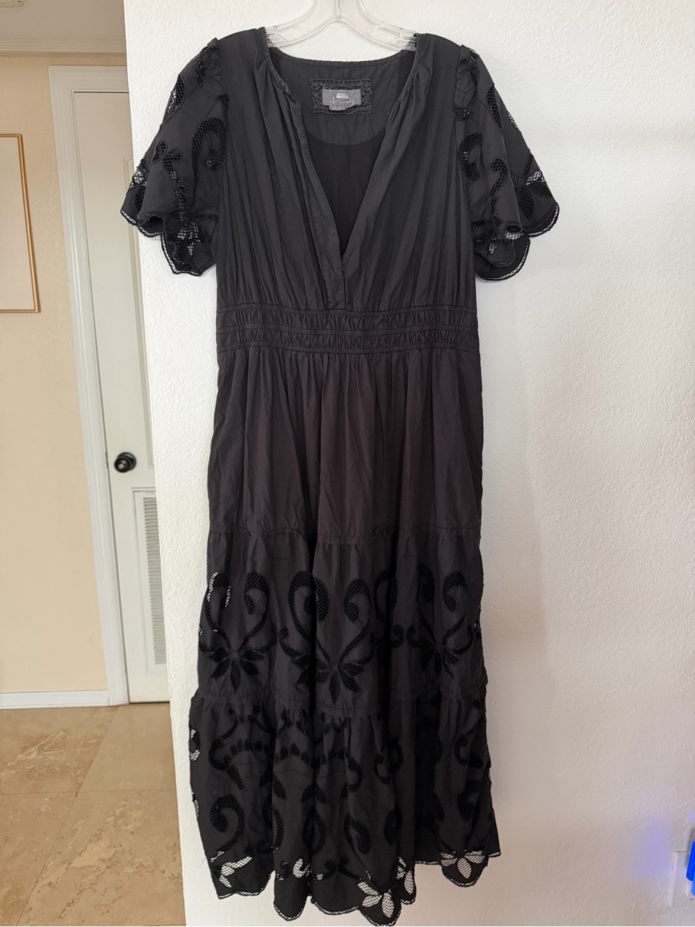 Anthropologie Black Tiered Eyelet Maxi Dress - Picture 3 of 6